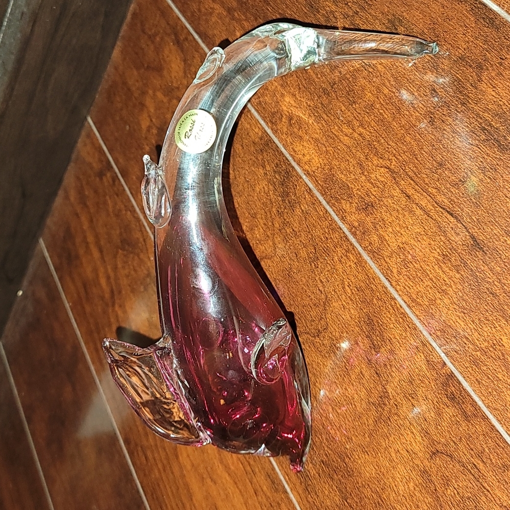 Rossi Glass Cranberry Glass Dolphin